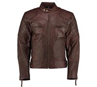 Charlie LONDON Men’s David Beckham Stannard Vintage Brown Leather Jacket - Slim Fit Genuine Cowhide Biker Jacket for Men (UK, Alpha, L, Regular, Regular, Brown)