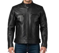 Charlie LONDON Men’s David Beckham Stannard Vintage Brown Leather Jacket - Slim Fit Genuine Cowhide Biker Jacket for Men (UK, Alpha, 4XL, Regular, Regular, Black)