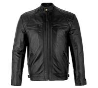 Charlie LONDON Mens Retro Vintage Grey Style Zipped Diamond Casual Biker Real Genuine Leather Jacket (Black, XX-Large)