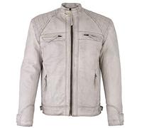 Charlie LONDON Mens Retro Vintage Grey Style Zipped Diamond Casual Biker Real Leather Jacket (Medium)