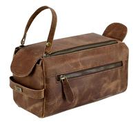 Charlie LONDON Men's Toiletry Bag -Premium Leather Wash Bags for Men with Metal Zippers, Multiple Pockets & Polyester Lining, Mens Wash Bags for Organizing Shaving Kit & Travel Accessories (Brown)