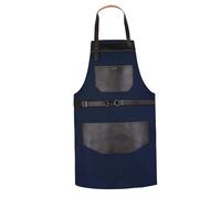 Charlie LONDON Real Leather Apron for Men & Women - Butcher, BBQ & Cooking Apron - Adjustable Apron with Big Pockets - Stylish Gift for Chefs (DARK BLU & BROWN, One Size (CANVAS & LEATHER), APO5)