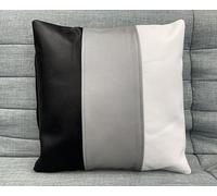 Charlie LONDON Vintage Leather Cushion Covers 16x16 Set of 2 - 100% Genuine Cowhide-Pillow Cushion Coverwith Striped Design - Decorative Accent for Sofa- Zip Closure (2, Grey & White)