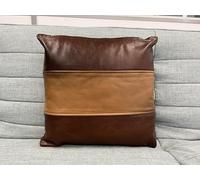 Charlie LONDON Vintage Leather Cushion Covers 16x16 Set of 2 - 100% Genuine Cowhide-Pillow Cushion Coverwith Striped Design - Decorative Accent for Sofa- Zip Closure (2, Vintage Brown)