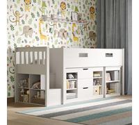 Charlie Staircase Mid Sleeper Cabin Bed with Storage & Desk Flair White Single