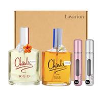 Charlie Perfume Gift Set for Her - Charlie Red & Charlie Blue 100ml Fragrances with 2 Lavarion Refillable Travel Atomisers - Fragrance Gift Bundle by Lavarion