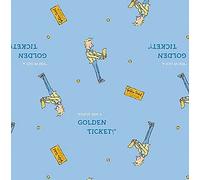 Charlie & The Chocolate Factory Fabrics - Charlie & The Chocolate Factory Golden Ticket - VISF372 - from 0.5 Metre - by Visage - 100% Cotton (Charlie & The Chocolate Factory Golden Ticket VISF372)