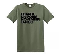 Charlie Uniform November Tango Men's T-Shirt Funny Rude Swearing Swear NSF(Military Green,M)