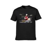 Charlie Watts Drummer Tribute to The Legends Unisex T-Shirt Printed Tee Graphic Top Men Black Shirt XXL
