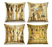 CHARLLR Egypt Throw Pillow Covers Set of 4, 16x16 -Inch, Stone Royal Egyptian Isis Tomb Ancient History Vintage Africa Brown Home Decor Pillow Cases, Decorative Cushion Couch Sofa Pillowcases