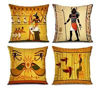CHARLLR Egypt Throw Pillow Covers Set of 4, 18x18 -Inch, Antique Egyptian Mythology Egypt Divine Murals Ancient Tomb Ethnic History Home Decor Pillow Cases, Cushion Couch Sofa Pillowcases