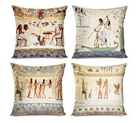 CHARLLR Egypt Throw Pillow Covers Set of 4, 18x18 -Inch, Murals Ancient Egypt Gods Egyptian Stone Mummy History Mythology Pyramids Home Decor Pillow Cases, Cushion Couch Sofa Pillowcases