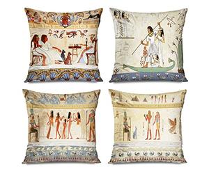 CHARLLR Egypt Throw Pillow Covers Set of 4, 18x18 -Inch, Murals Ancient Egypt Gods Egyptian Stone Mummy History Mythology Pyramids Home Decor Pillow Cases, Cushion Couch Sofa Pillowcases