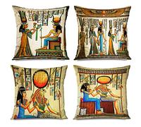 CHARLLR Egypt Throw Pillow Covers Set of 4, 20x20 -Inch, Queen Isis Tomb Egyptian Egypt Ancient Pyramids Africa Stationery Home Decor Pillow Cases, Decorative Cushion Couch Sofa Pillowcases