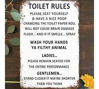 CHARLLR Vintage Metal Tin Sign 8"x12", Funny Toilet Rules Wall Art Decor, Please Flush Toilet Stand Closer,Its Shorter Than You Think Poster for Home Living Room Bedroom Garden Garage Cafe Bar Pub