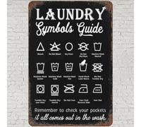 CHARLLR Vintage Metal Tin Sign 8x12, Laundry Symbols Guide Wall Art Decor, Laundry Schedule Laundry Room Rules Poster for Home Living Room Bedroom Kitchen Garden Garage Cafe Bar Pub