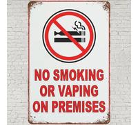 CHARLLR Vintage Metal Tin Sign 8x12, No Smoking Or Vaping On Premises Wall Art Decor, Cigarettes Vapor Smoke Rules Funny Poster for Home Living Room Bedroom Kitchen Garden Garage Cafe Bar Pub