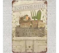 CHARLLR Vintage Metal Tin Sign 8x12, Potting Shed Wall Art Decor, Funny Garden Seeds Poster for Home Living Room Bedroom Kitchen Garden Garage Cafe Bar Pub