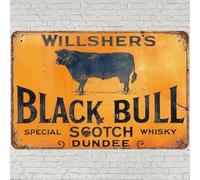 CHARLLR Vintage Metal Tin Sign 8x12, Retro Willshers Black Bull Wall Art Decor, Scotch Whiskey Poster for Home Living Room Bedroom Kitchen Garden Garage Cafe Bar Pub