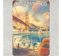 CHARLLR Vintage Metal Tin Sign 8x12, San Francisco Golden Gate Bridge Wall Art Decor, Travel Iron Plate Home House Kitchen Poster for Home Living Room Bedroom Kitchen Garden Garage Cafe Bar Pub