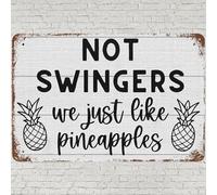 CHARLLR Vintage Metal Tin Sign 8x12, Vintage Halloween Wall Art Decor, Not Swingers We Just Like Pineapples Poster for Home Living Room Bedroom Kitchen Garden Garage Cafe Bar Pub