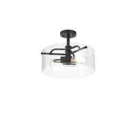 Charlotte 2 Light Semi-Flush Ceiling Light - Sand Black with Clear Glass