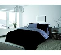 Charlotte Andersen Black & Grey Double Duvet Cover Plain Reversible Cotton Blended Bedding Set with Pillowcases