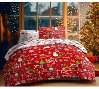 Charlotte Andersen Christmas Slogans King Xmas Red Festive Duvet Cover Bedding Set with Pillowcases (ELF & SANTA RED, King)