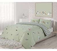 Charlotte Andersen Dog Duvet Cover Single Polycotton Reversible Green White Bedding Set (Green, Single)