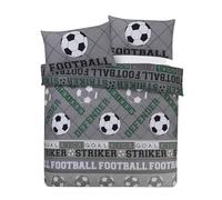 Football Grey Green Single Duvet Cover Set Reversible Boys Bedding With Pillowcase (GREEN/GREY DUVET COVER SET, Single)