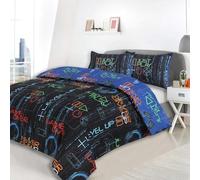 Charlotte Andersen Gaming Double Duvet Cover Set, Polly Cotton Kids Boys Gamers Bedding Reversible in Black & Blue (Black, Double)