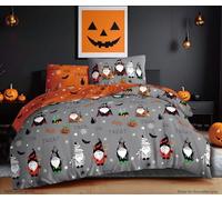 Charlotte Andersen Gonks Halloween Bedding Single Duvet Cover Set Haunted Pumpkins Reversible Soft Grey Orange Bed linen (Single)