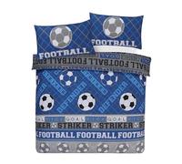 Charlotte Andersen Grey Blue Football Double Duvet Cover Set Reversible Boys Bedding With Pillowcase s (BLUE/GREY DUVET COVER SET, Double)
