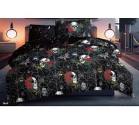 Charlotte Andersen Halloween Gothic Bedding Double Duvet Cover Set - Black Skulls and Roses Reversible Soft Bedding - Dark Aesthetic Bedroom Décor (Double)