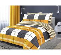 Charlotte Andersen Harrison Large check with a striped Reversible Duvet Quilt Cover and pillowcase/s Bed/Bedding set Cotton Blended King Ochre and Grey yellow