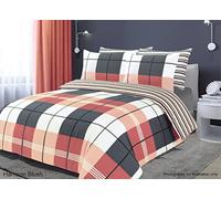 Charlotte Andersen Harrison Large check with a striped Reversible Duvet Quilt Cover and pillowcase/s Bed/Bedding set Cotton Blended King, Blush Pink and Grey