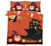Charlotte Andersen Haunted Pumpkin House Single Halloween Duvet Cover Bedding Set Reversible Orange (Single)