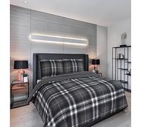 King Charcoal Grey Highland Tartan Check Duvet Cover, Reversible Easy Care Poly Cotton Bedding With Pillow Cases (Charcoal Grey, King)