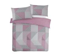 Charlotte Andersen Matrix Geometric Pink Grey Single Duvet Cover Set Reversible Easy Care Cotton Blended Bedding (Pink, Single)