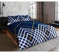 Charlotte Andersen Maxwell Geo Check Single Duvet Cover Set Reversible Easy Care Polycotton Navy Blue Geometric Bedding (Navy, Single)