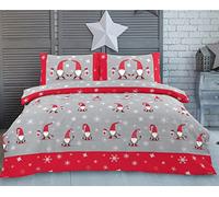 Charlotte Andersen Merry Gonks Christmas Double Xmas Grey Red Festive Duvet Cover Bedding Set with Pillowcases (GONKS, Double)