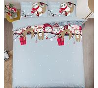 Charlotte Andersen Merry Slothmas Christmas Sloths King Xmas Grey Red Festive Duvet Cover Bedding Set with Pillowcases (MERRY SLOTHMAS, King)
