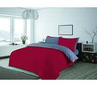 Charlotte Andersen Red & Grey Single Duvet Cover Plain Reversible Cotton Blended Bedding Set with Pillowcase