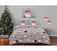 Charlotte Andersen Santa Christmas Single Xmas Grey Red Festive Duvet Cover Bedding Set with Pillowcases (GREY SANTAS MIX, Single)