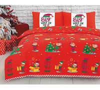 Charlotte Andersen Santa's Elves Christmas King Xmas Red Festive Duvet Cover Bedding Set with Pillowcases (SANTAS ELVES, King)