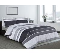 Charlotte Andersen Single Bed Charcoal Grey Stripe Duvet Cover, Reversible Easy Care Poly Cotton Bedding With Pillow Cases (GREY, Single)