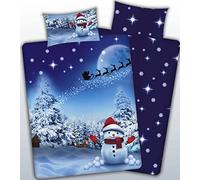 Charlotte Andersen Snowman Christmas Single Xmas Blue Festive Duvet Cover Bedding Set with Pillowcase (SNOWMAN, Single)