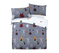Spooky Friends Halloween Double Duvet Cover Set Reversible Polycotton Bedding Grey (GREY, DOUBLE)