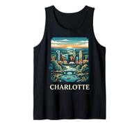 Charlotte North Carolina Skyline Retro Vintage Art Tank Top