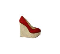 Charlotte Olympia Women's Preloved Carmen Espadrille Platform Wedge Pumps in Red Canvas | Size: 5